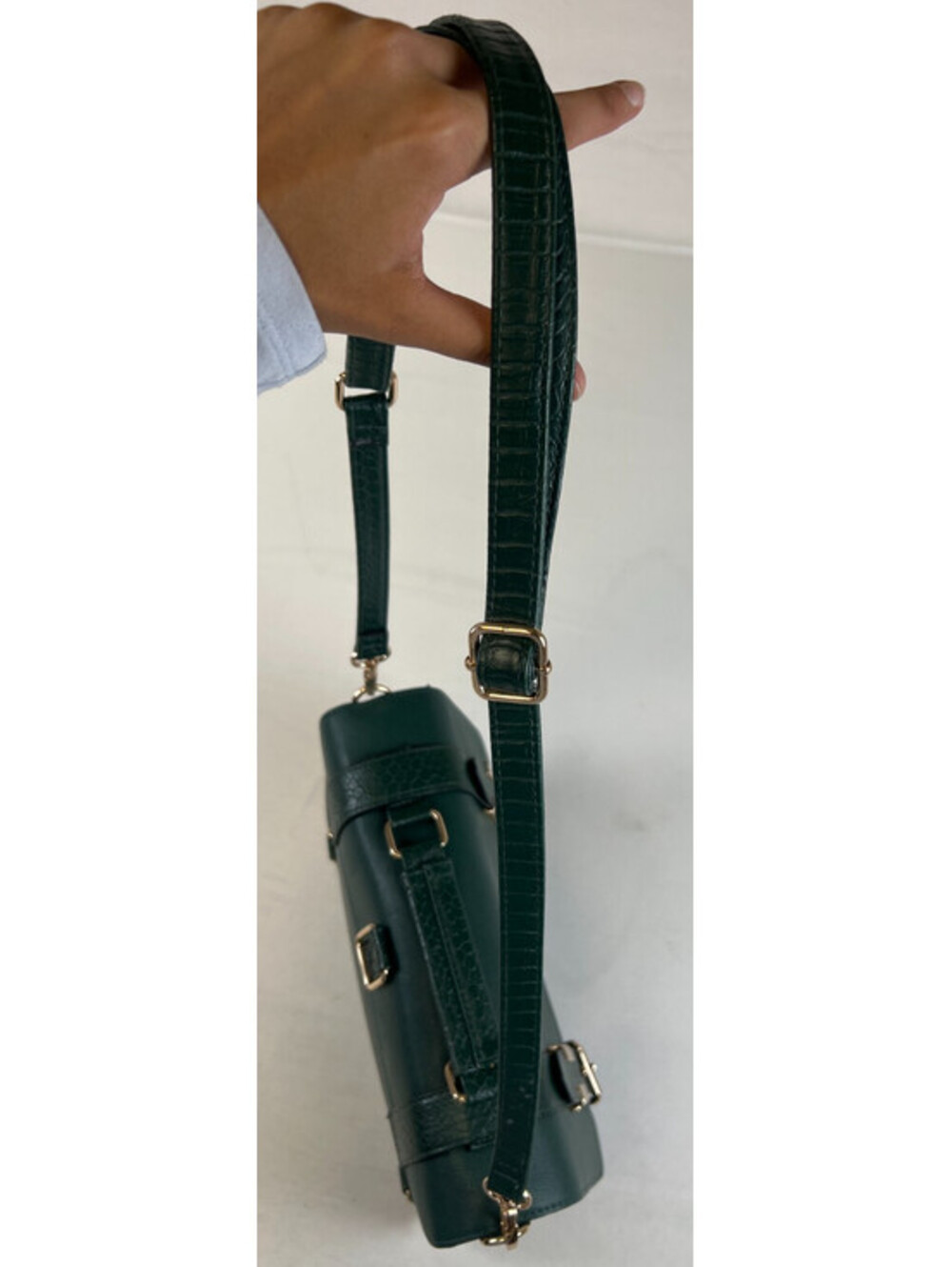 River Island Green Faux Leather Crossbody Satchel Bag Strap Buckle Handbag - Picture 6 of 13